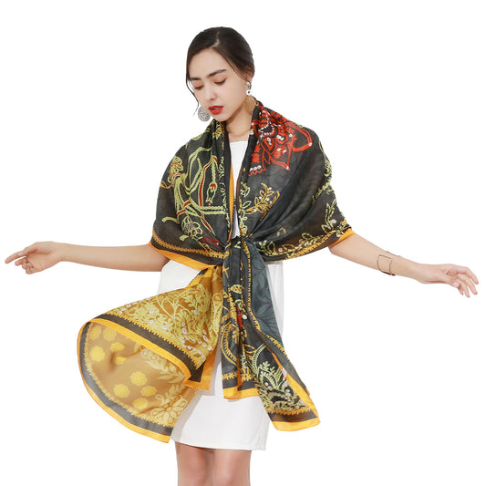 DANA XU Women's 100% Mulberry Satin Silk Pashmina Shawl Wraps Extra Large Floral Scarf for Evening Dresses, Soft Oversized