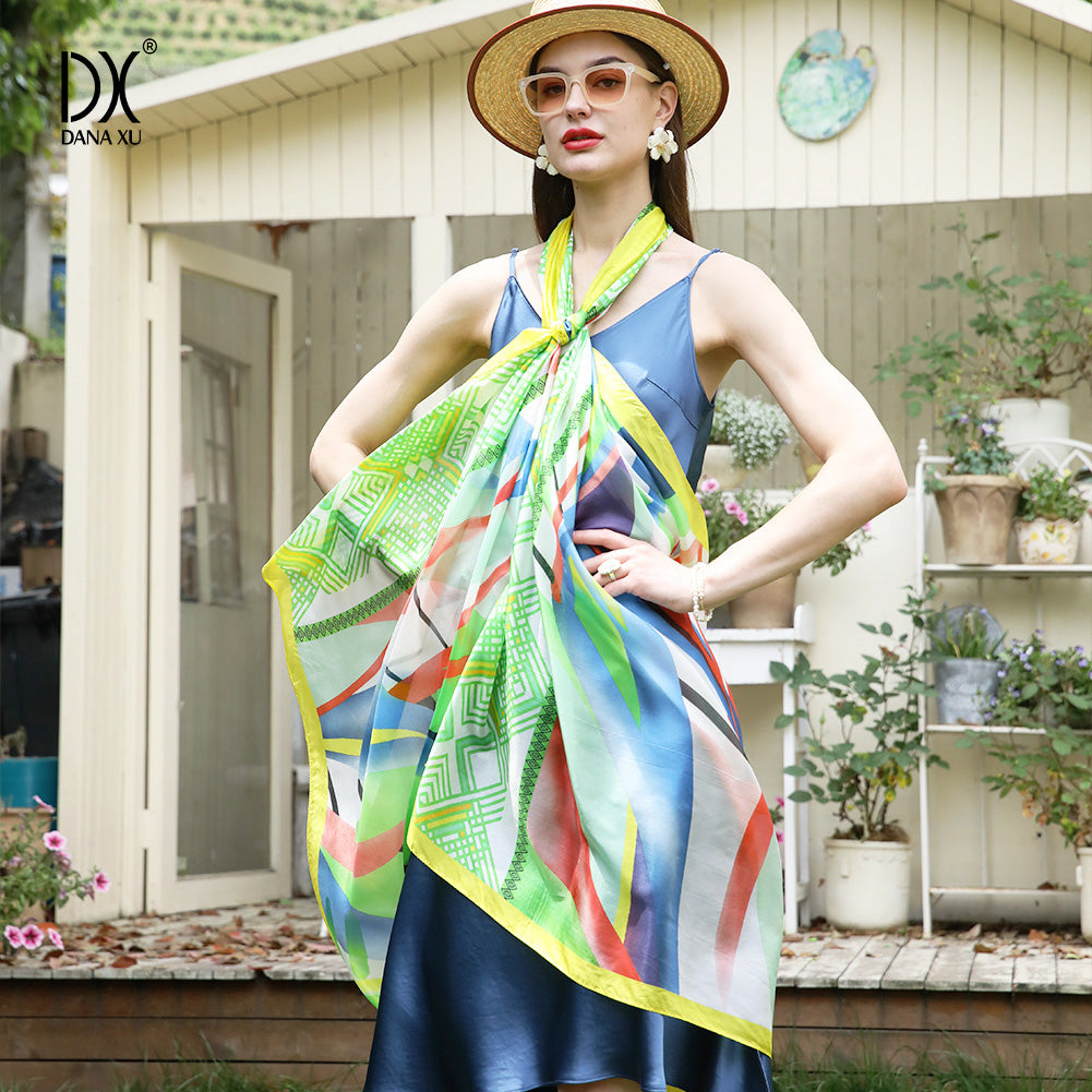 DANA XU Women's 100% Mulberry Satin Silk Pashmina Shawl Wraps Extra Large Floral Scarf for Evening Dresses, Soft Oversized