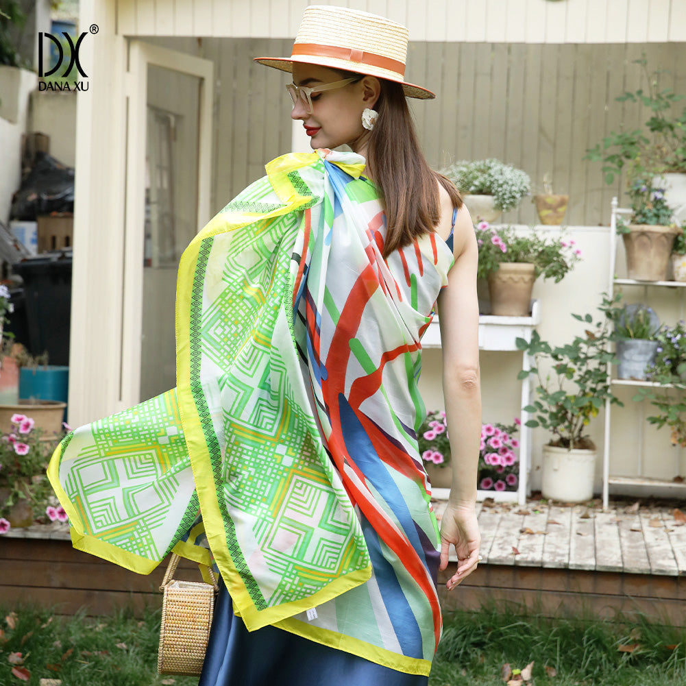 DANA XU Women's 100% Mulberry Satin Silk Pashmina Shawl Wraps Extra Large Floral Scarf for Evening Dresses, Soft Oversized