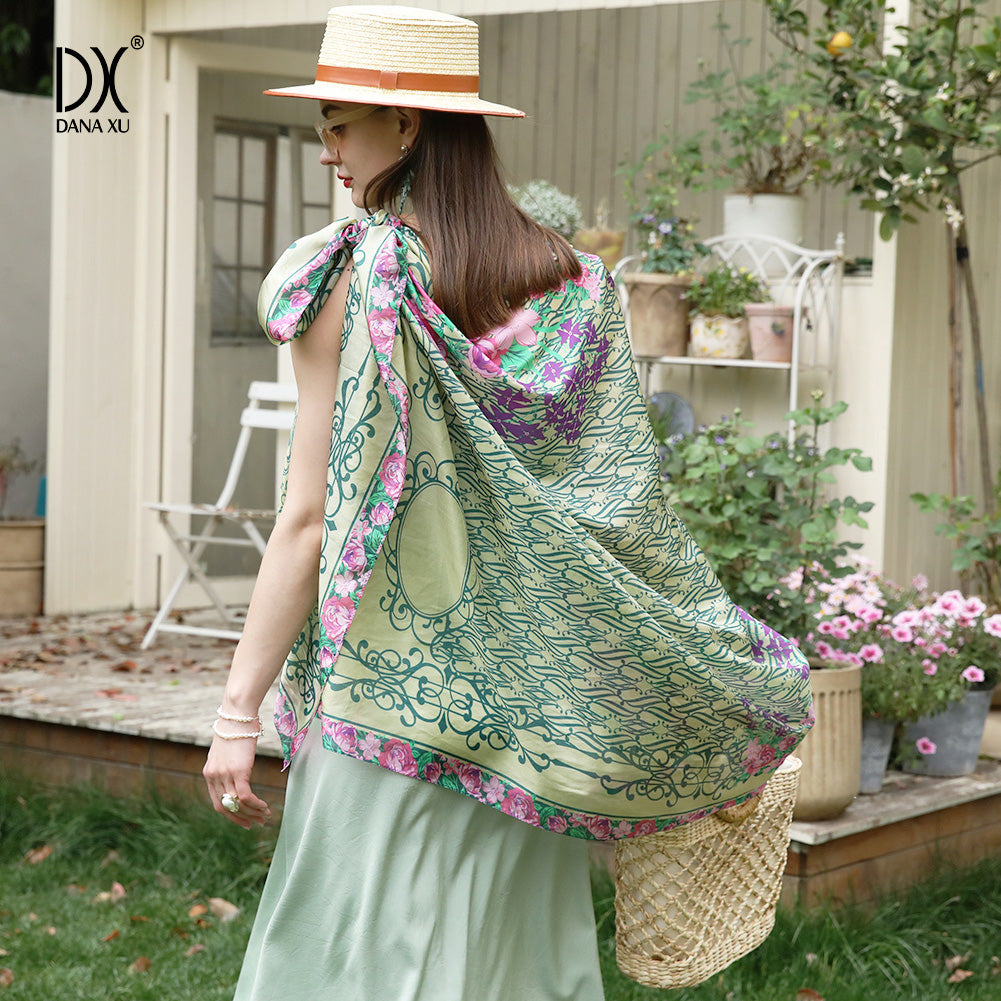 DANA XU Women's 100% Mulberry Satin Silk Pashmina Shawl Wraps Extra Large Floral Scarf for Evening Dresses, Soft Oversized