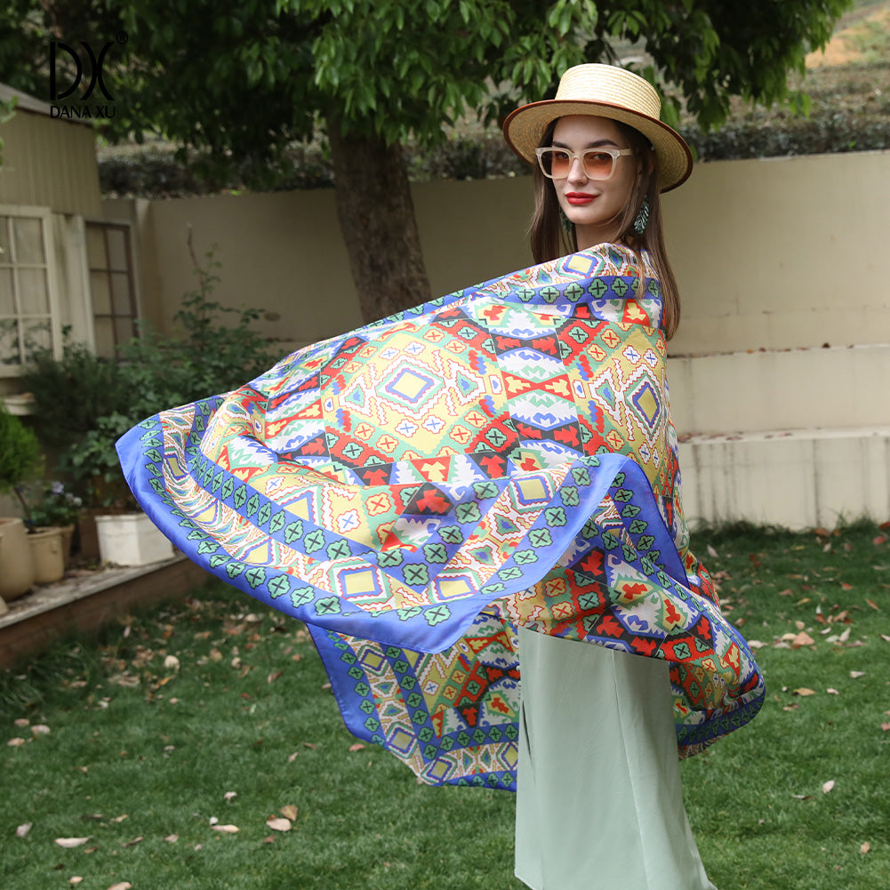 DANA XU Women's 100% Mulberry Satin Silk Pashmina Shawl Wraps Extra Large Floral Scarf for Evening Dresses, Soft Oversized