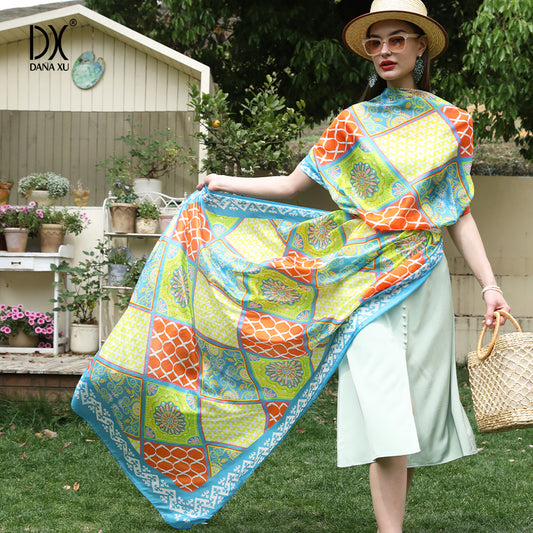 DANA XU Women's 100% Mulberry Satin Silk Pashmina Shawl Wraps Extra Large Floral Scarf for Evening Dresses, Soft Oversized