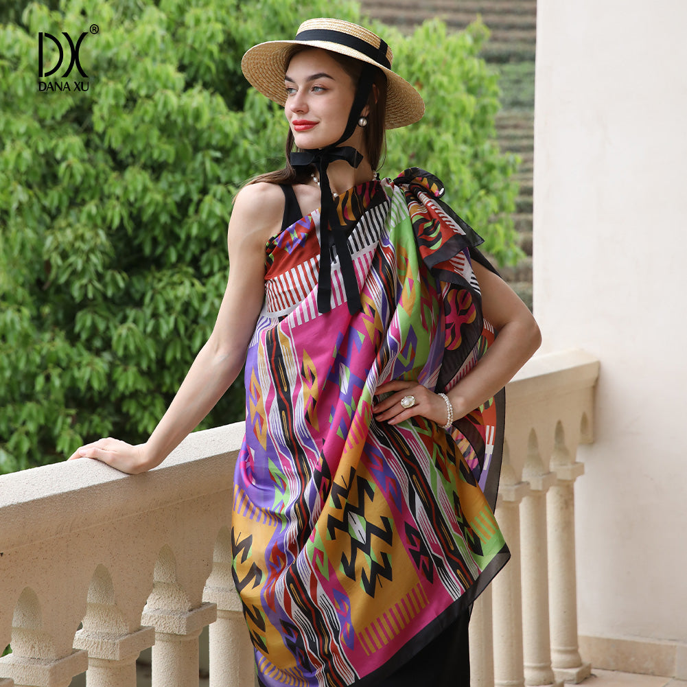 DANA XU Women's 100% Mulberry Satin Silk Pashmina Shawl Wraps Extra Large Floral Scarf for Evening Dresses, Soft Oversized