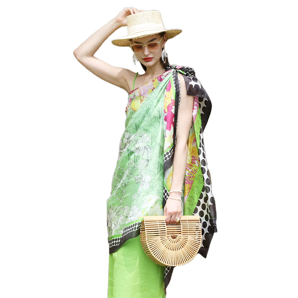 DANA XU Women's 100% Mulberry Satin Silk Pashmina Shawl Wraps Extra Large Floral Scarf for Evening Dresses, Soft Oversized