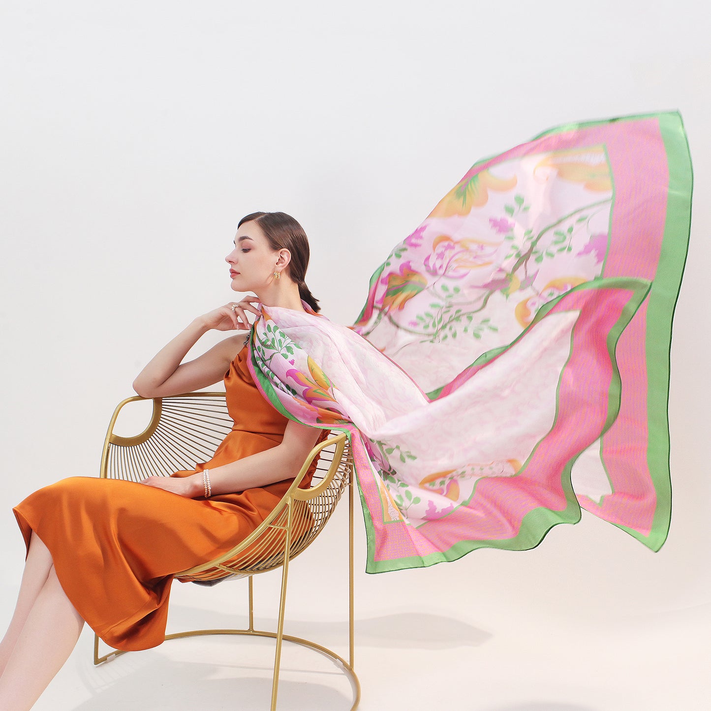 DANA XU Women's 100% Mulberry Satin Silk Pashmina Shawl Wraps Extra Large Floral Scarf for Evening Dresses, Soft Oversized