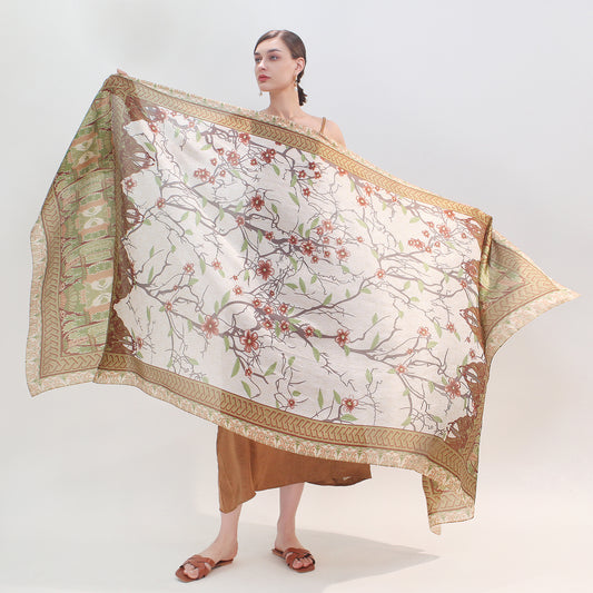 DANA XU Women's 100% Mulberry Satin Silk Pashmina Shawl Wraps Extra Large Floral Scarf for Evening Dresses, Soft Oversized