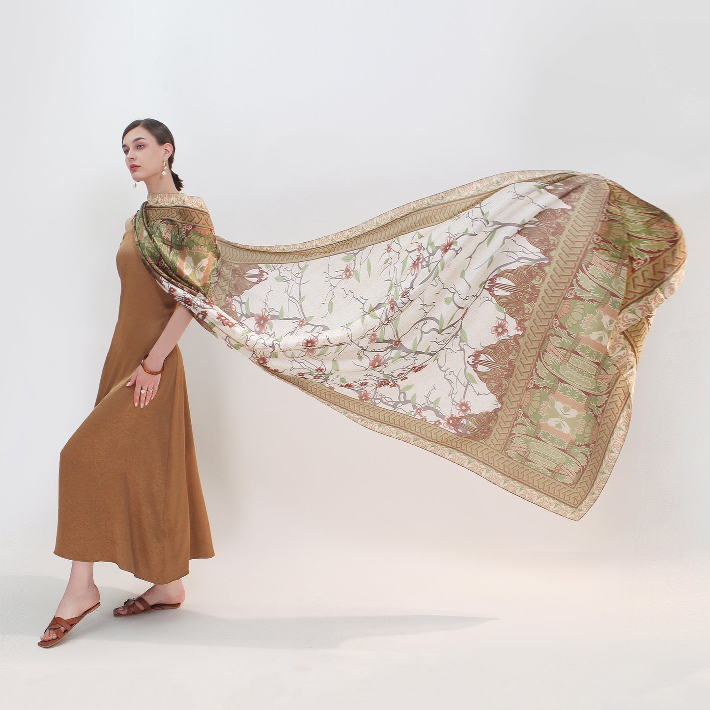 DANA XU Women's 100% Mulberry Satin Silk Pashmina Shawl Wraps Extra Large Floral Scarf for Evening Dresses, Soft Oversized