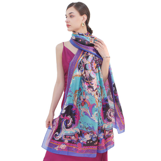 DANA XU Women's 100% Mulberry Satin Silk Pashmina Shawl Wraps Extra Large Floral Scarf for Evening Dresses, Soft Oversized