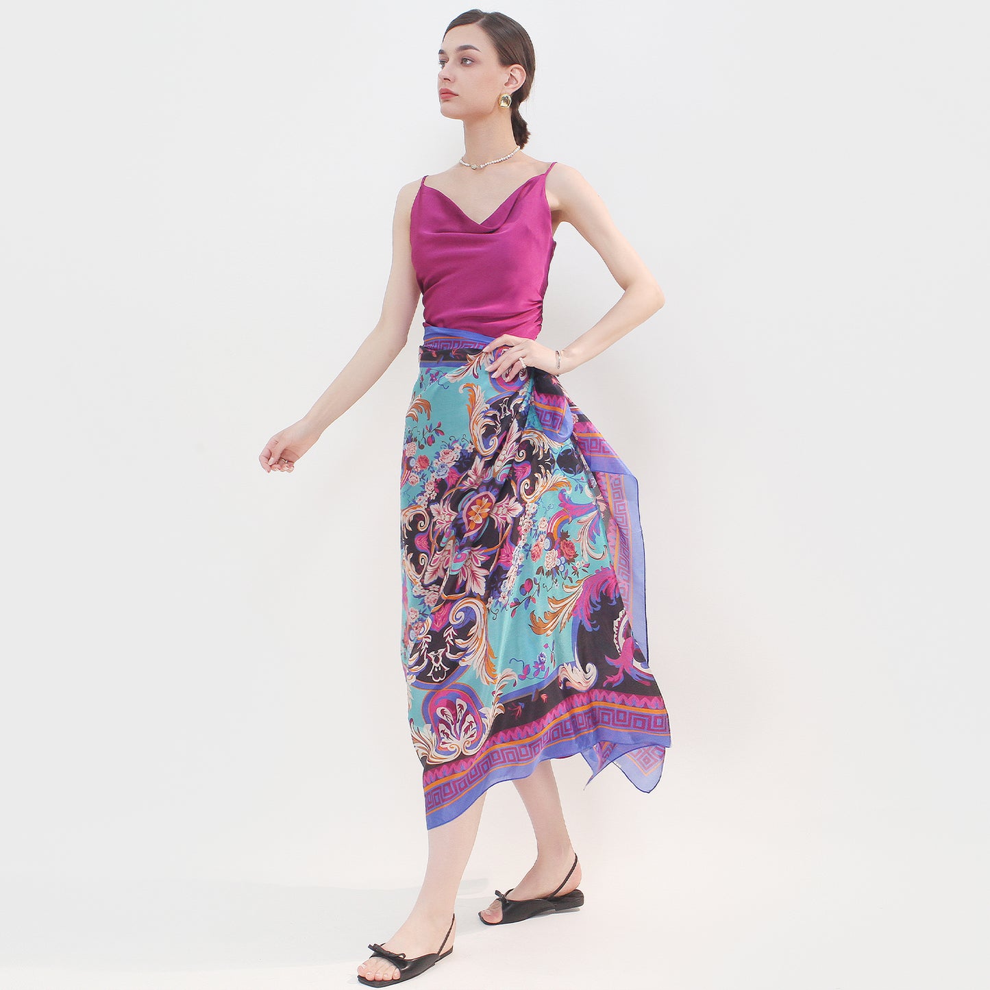 DANA XU Women's 100% Mulberry Satin Silk Pashmina Shawl Wraps Extra Large Floral Scarf for Evening Dresses, Soft Oversized