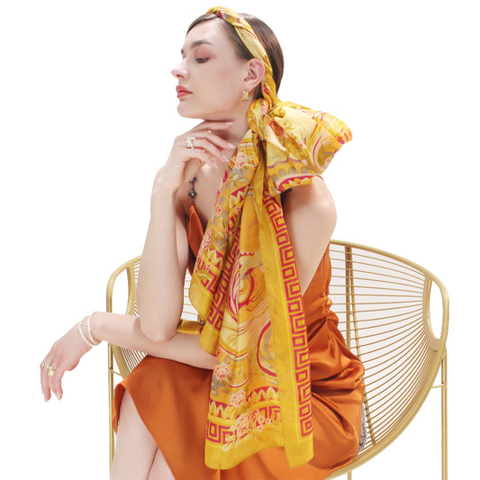 DANA XU Women's 100% Mulberry Satin Silk Pashmina Shawl Wraps Extra Large Floral Scarf for Evening Dresses, Soft Oversized