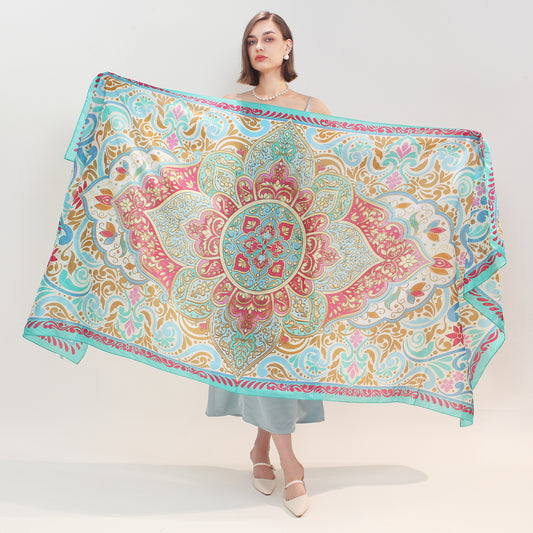 DANA XU Women's 100% Mulberry Satin Silk Pashmina Shawl Wraps Extra Large Floral Scarf for Evening Dresses, Soft Oversized