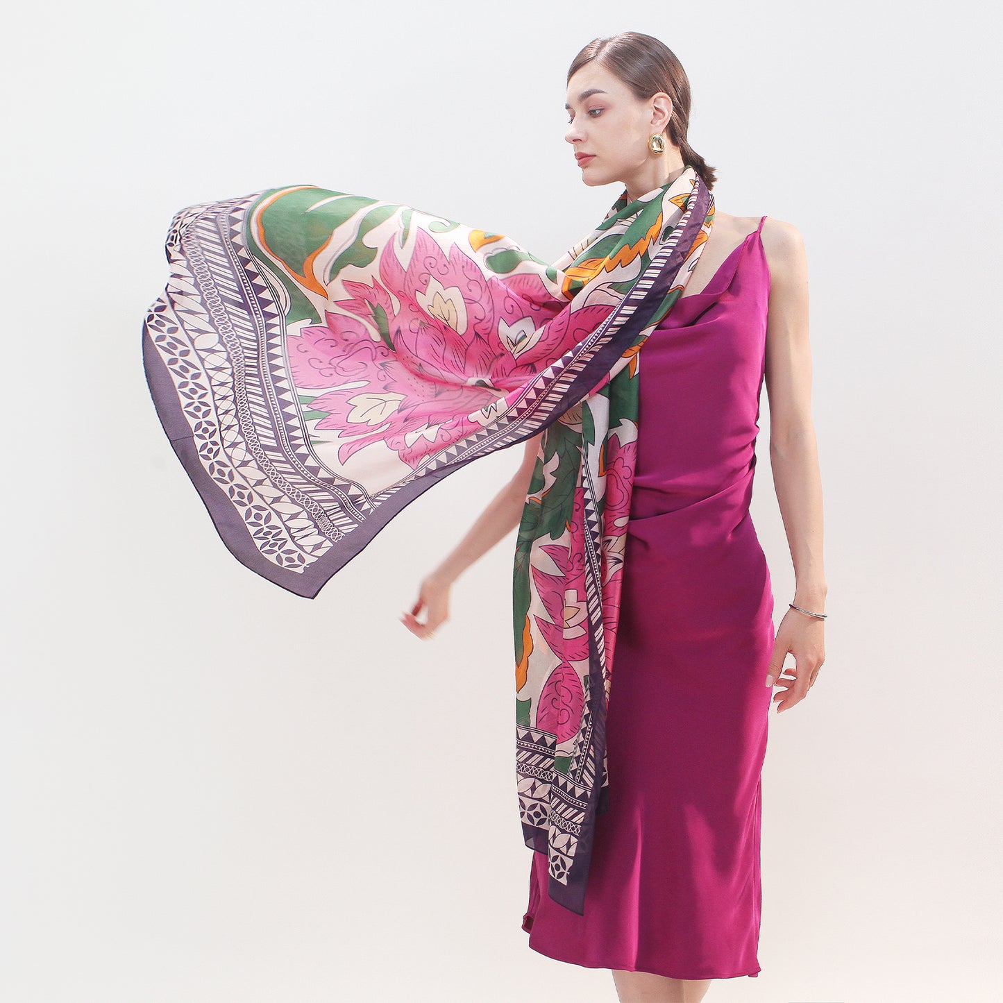 DANA XU Women's 100% Mulberry Satin Silk Pashmina Shawl Wraps Extra Large Floral Scarf for Evening Dresses, Soft Oversized