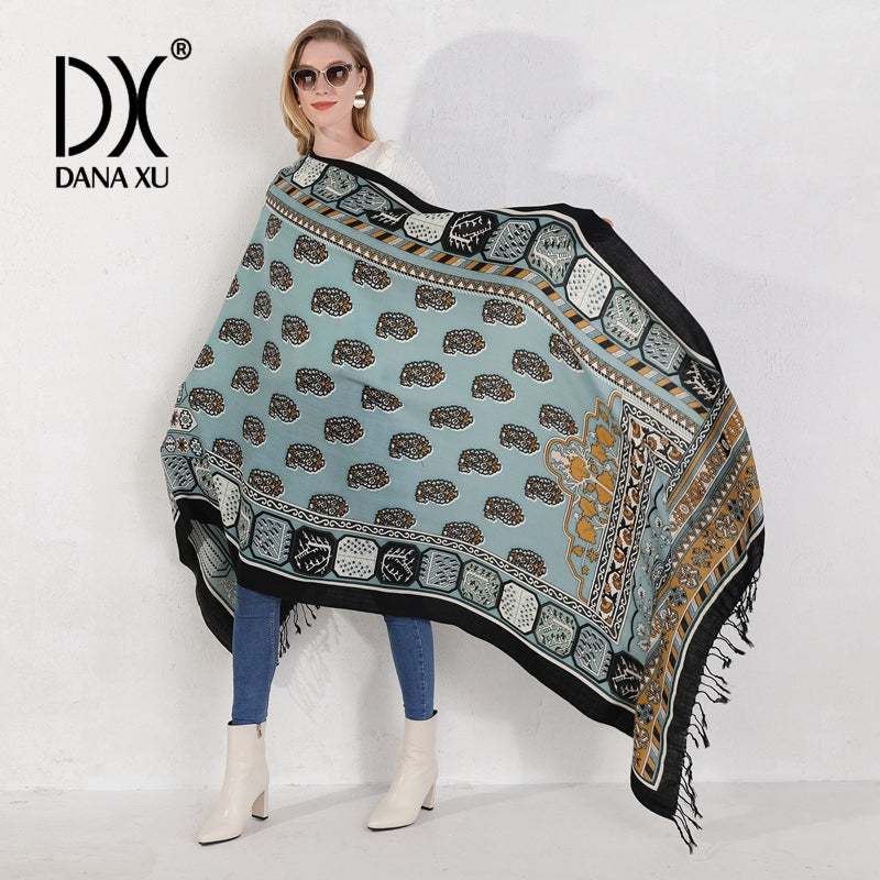 DANA XU 100% Merino Wool Extra Large Pashmina Blanket Travel Scarf Cashmere Wrap for Women Fall Winter Oversize Shawl Floral