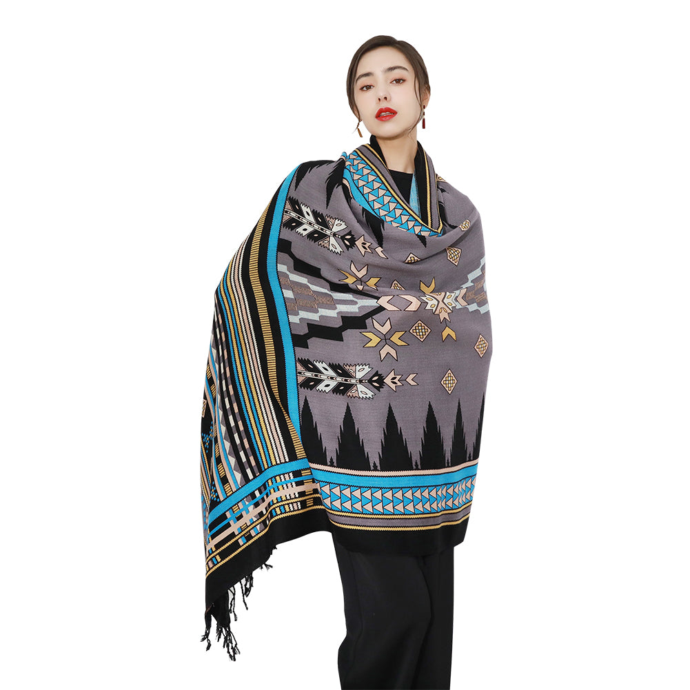 DANA XU 100% Merino Wool Extra Large Pashmina Blanket Travel Scarf Cashmere Wrap for Women Fall Winter Oversize Shawl Floral