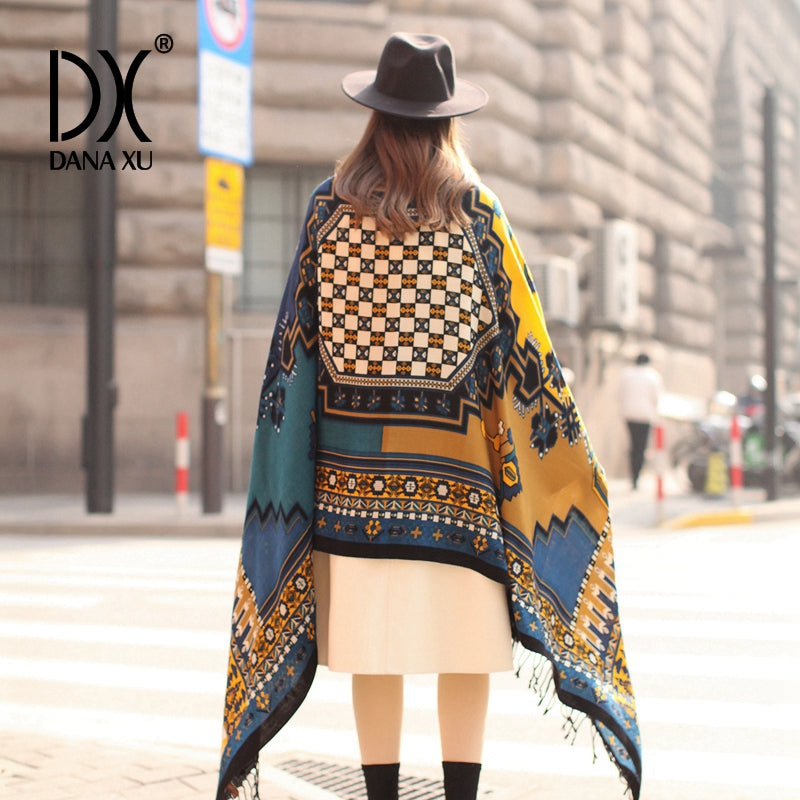 DANA XU 100% Merino Wool Extra Large Pashmina Blanket Travel Scarf Cashmere Wrap for Women Fall Winter Oversize Shawl Floral