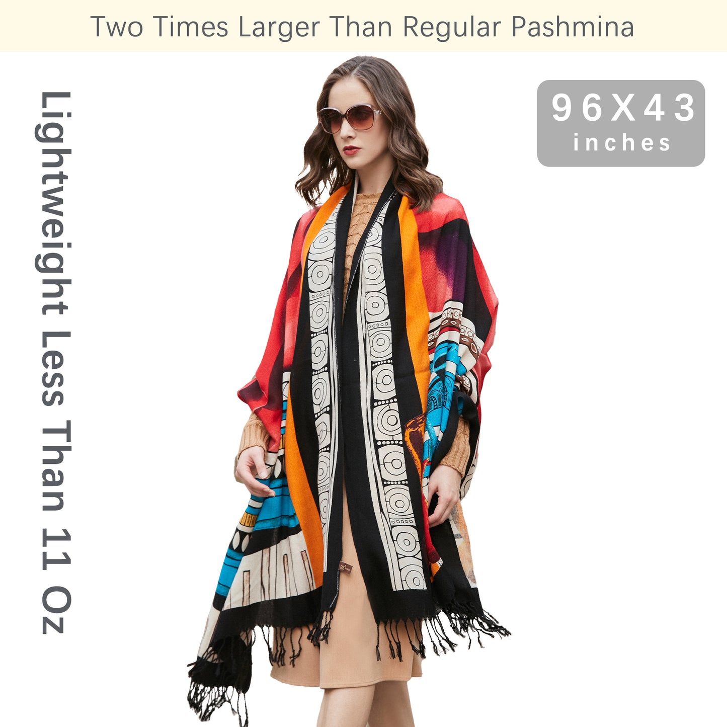DANA XU 100% Merino Wool Extra Large Pashmina Blanket Travel Scarf Cashmere Wrap for Women Fall Winter Oversize Shawl Floral