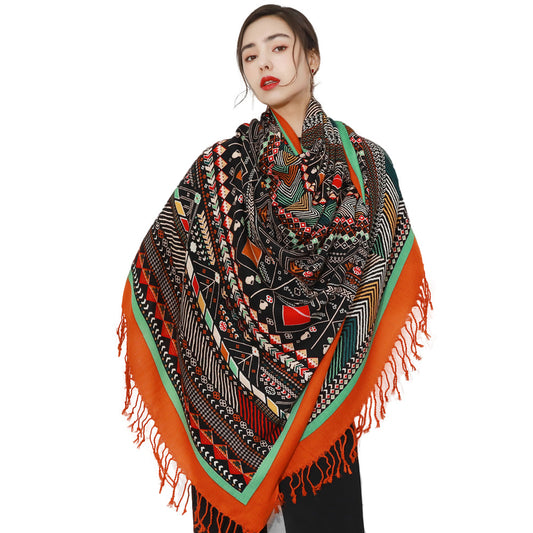 DANA XU 100% Merino Wool Extra Large Pashmina Blanket Travel Scarf Cashmere Wrap for Women Fall Winter Oversize Shawl Floral
