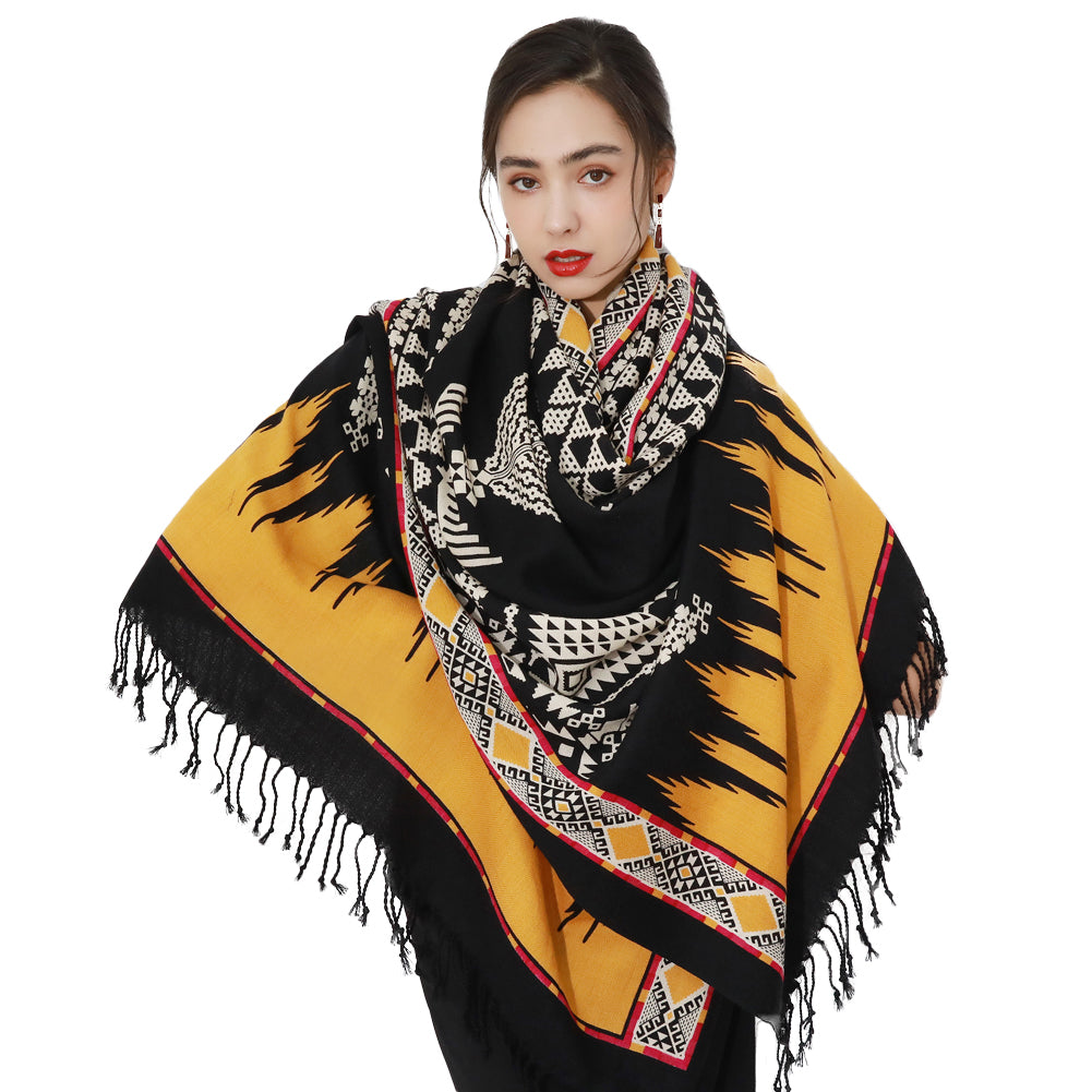 DANA XU 100% Merino Wool Extra Large Pashmina Blanket Travel Scarf Cashmere Wrap for Women Fall Winter Oversize Shawl Floral