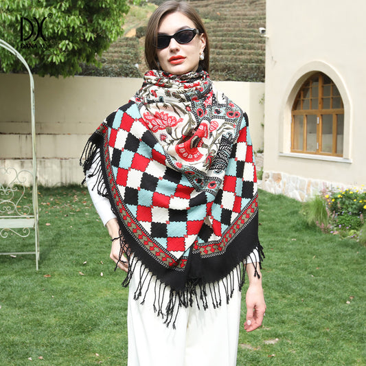DANA XU 100% Merino Wool Extra Large Pashmina Blanket Travel Scarf Cashmere Wrap for Women Fall Winter Oversize Shawl Floral