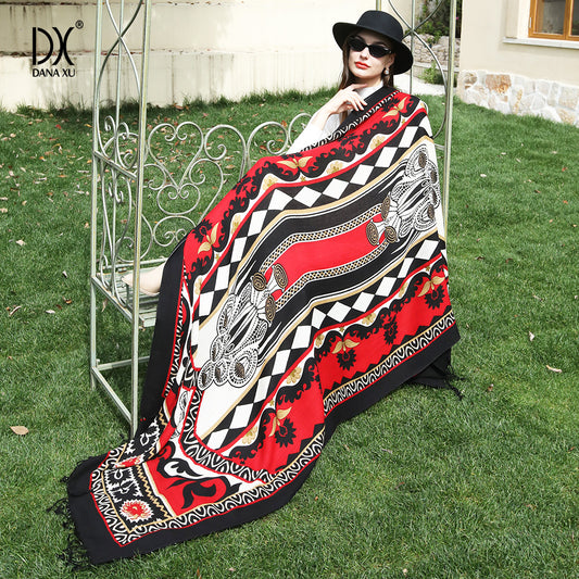 DANA XU 100% Merino Wool Extra Large Pashmina Blanket Travel Scarf Cashmere Wrap for Women Fall Winter Oversize Shawl Floral
