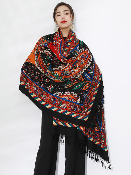 DANA XU 100% Merino Wool Extra Large Pashmina Blanket Travel Scarf Cashmere Wrap for Women Fall Winter Oversize Shawl Floral
