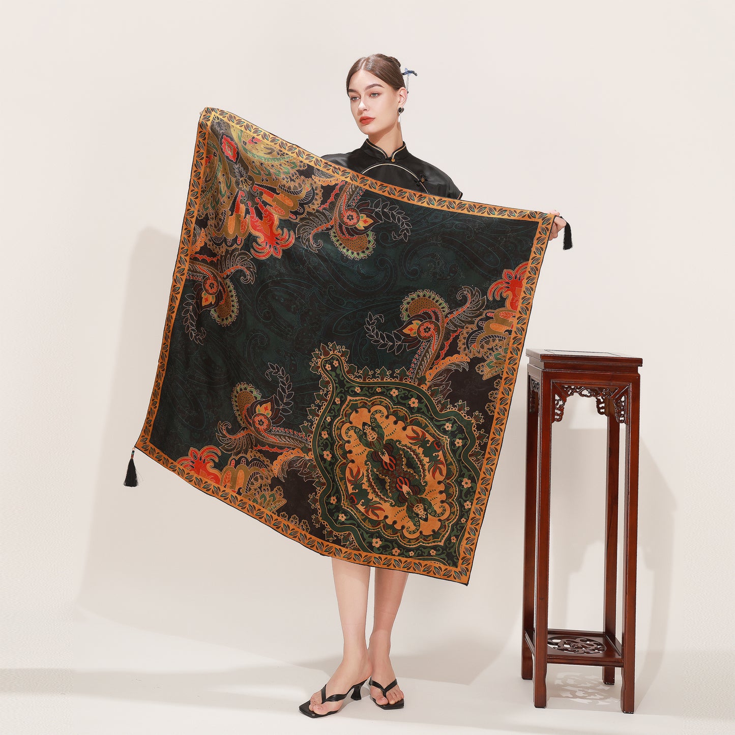 DANA XU Fragrant Cloud Yarn Silk Scarf 42 * 42 inches Large Square Lightweight Shawl & Wraps For Women