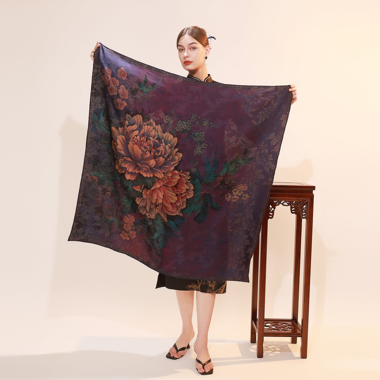 DANA XU Fragrant Cloud Yarn Silk Scarf 42 * 42 inches Large Square Lightweight Shawl & Wraps For Women