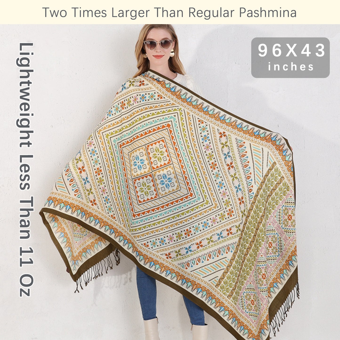 DANA XU 100% Merino Wool Extra Large Pashmina Blanket Travel Scarf Cashmere Wrap for Women Fall Winter Oversize Shawl Floral