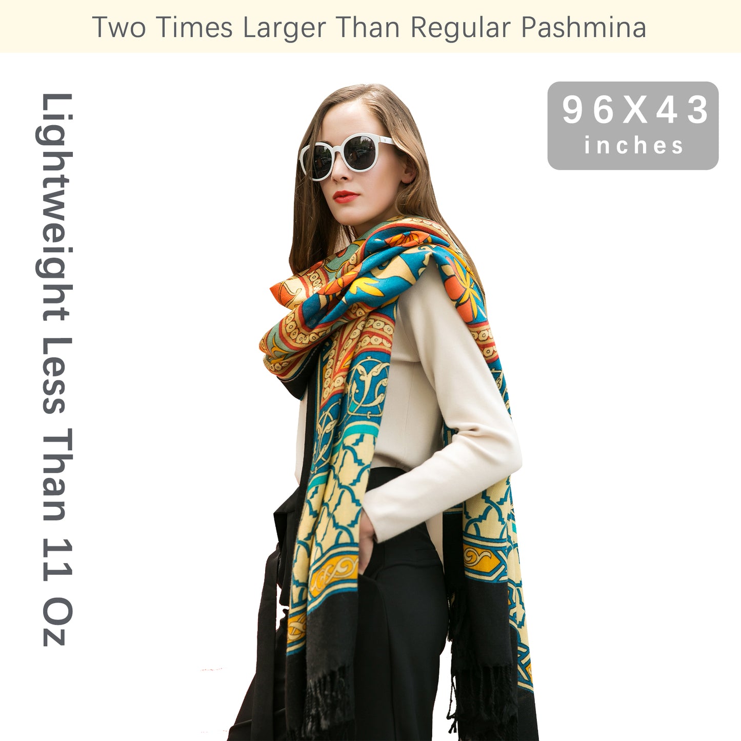 DANA XU 100% Merino Wool Extra Large Pashmina Blanket Travel Scarf Cashmere Wrap for Women Fall Winter Oversize Shawl Floral