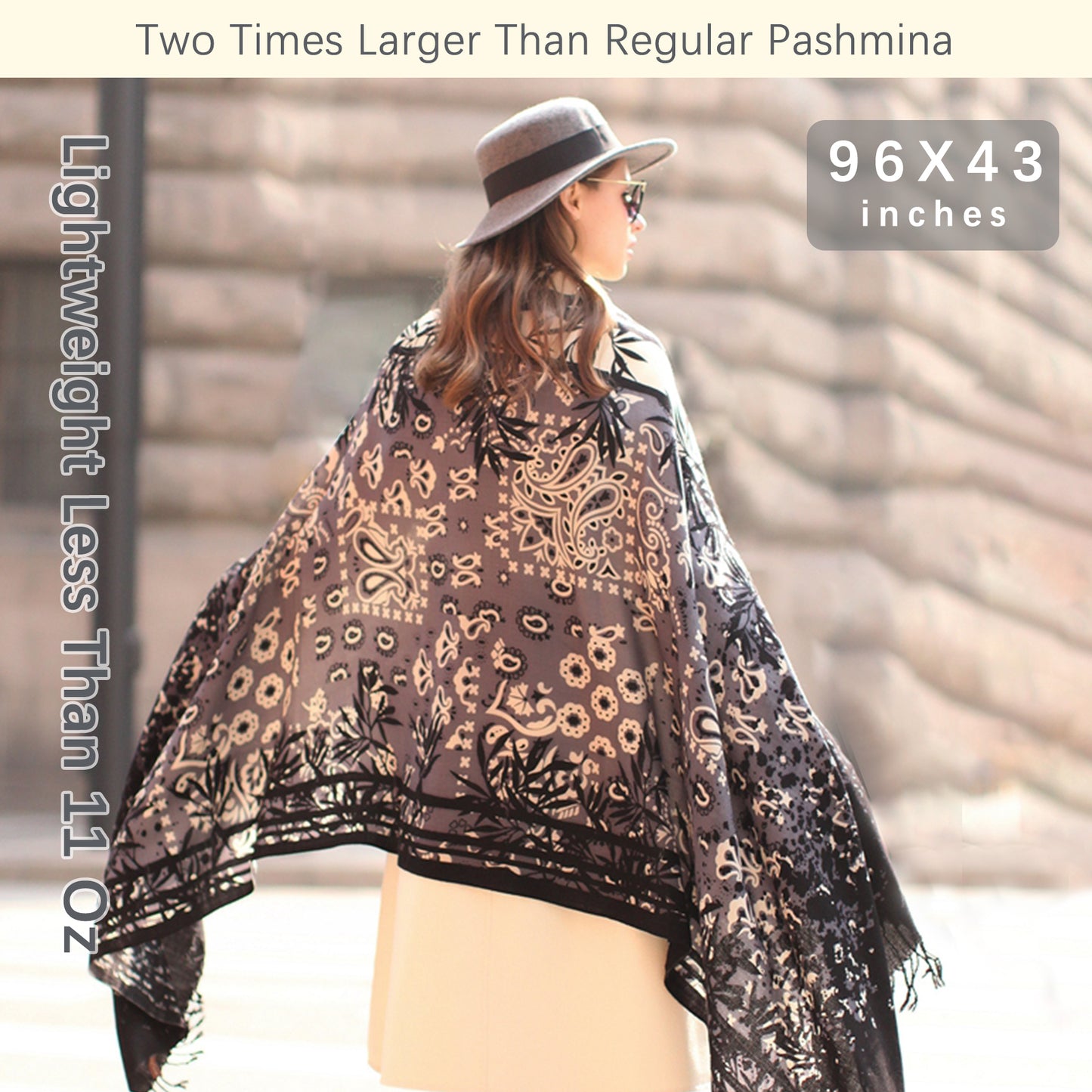 DANA XU 100% Merino Wool Extra Large Pashmina Blanket Travel Scarf Cashmere Wrap for Women Fall Winter Oversize Shawl Floral