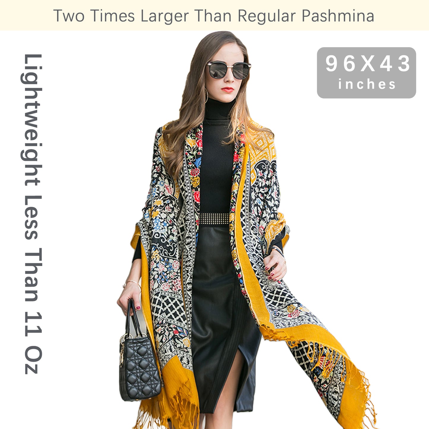 DANA XU 100% Merino Wool Extra Large Pashmina Blanket Travel Scarf Cashmere Wrap for Women Fall Winter Oversize Shawl Floral