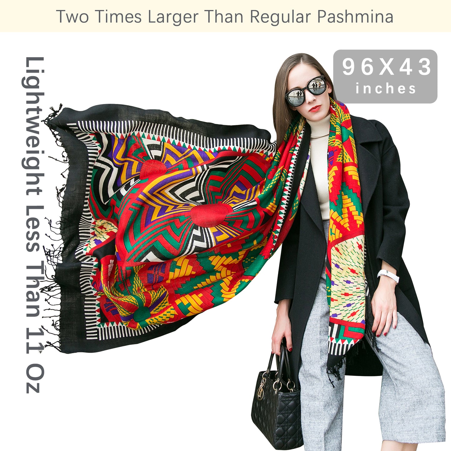 DANA XU 100% Merino Wool Extra Large Pashmina Blanket Travel Scarf Cashmere Wrap for Women Fall Winter Oversize Shawl Floral