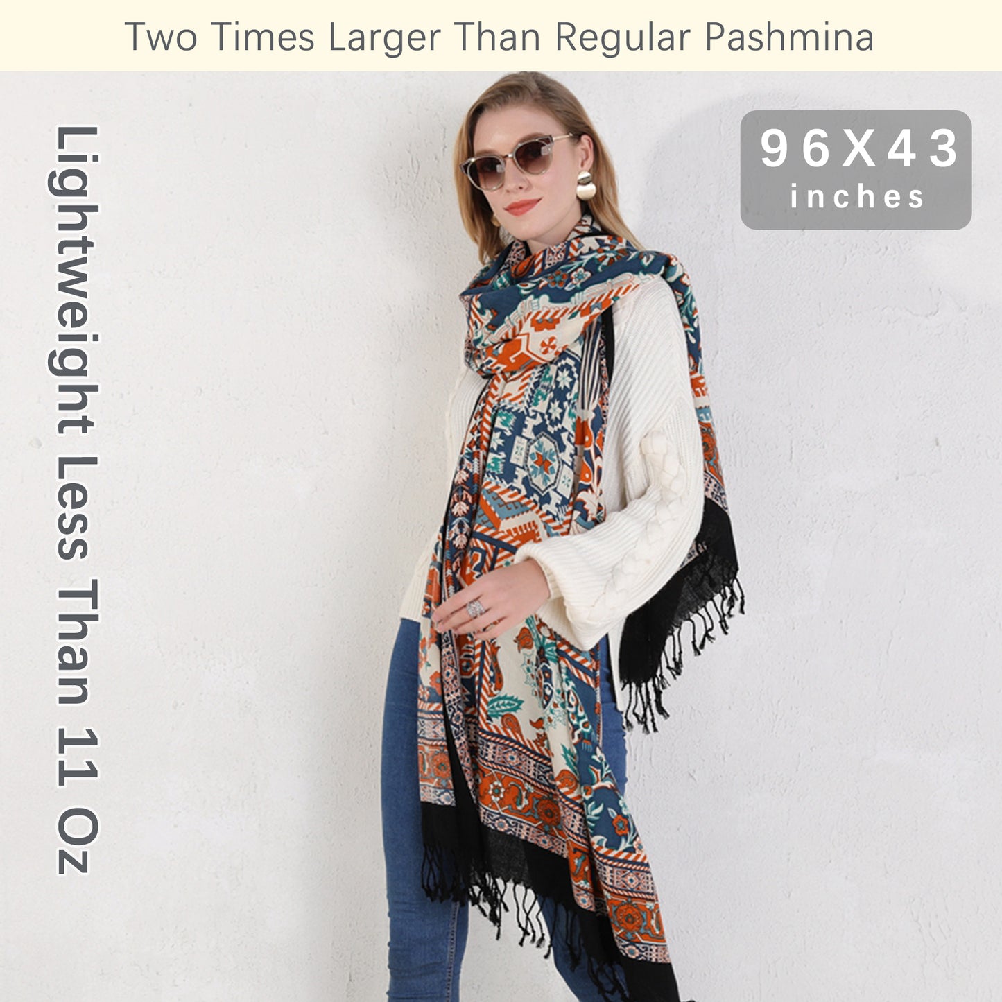 DANA XU 100% Merino Wool Extra Large Pashmina Blanket Travel Scarf Cashmere Wrap for Women Fall Winter Oversize Shawl Floral