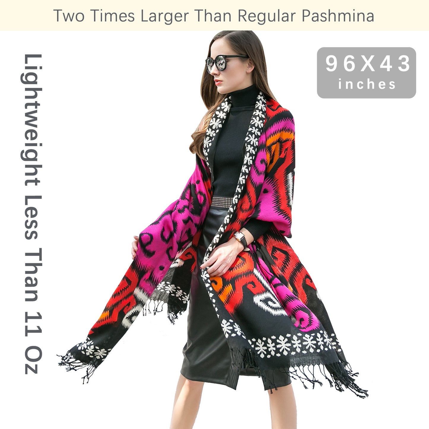 DANA XU 100% Merino Wool Extra Large Pashmina Blanket Travel Scarf Cashmere Wrap for Women Fall Winter Oversize Shawl Floral