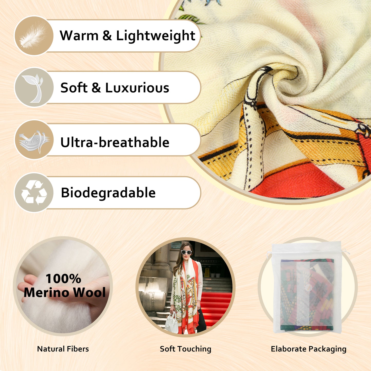 DANA XU 100% Merino Wool Extra Large Pashmina Blanket Travel Scarf Cashmere Wrap for Women Fall Winter Oversize Shawl Floral