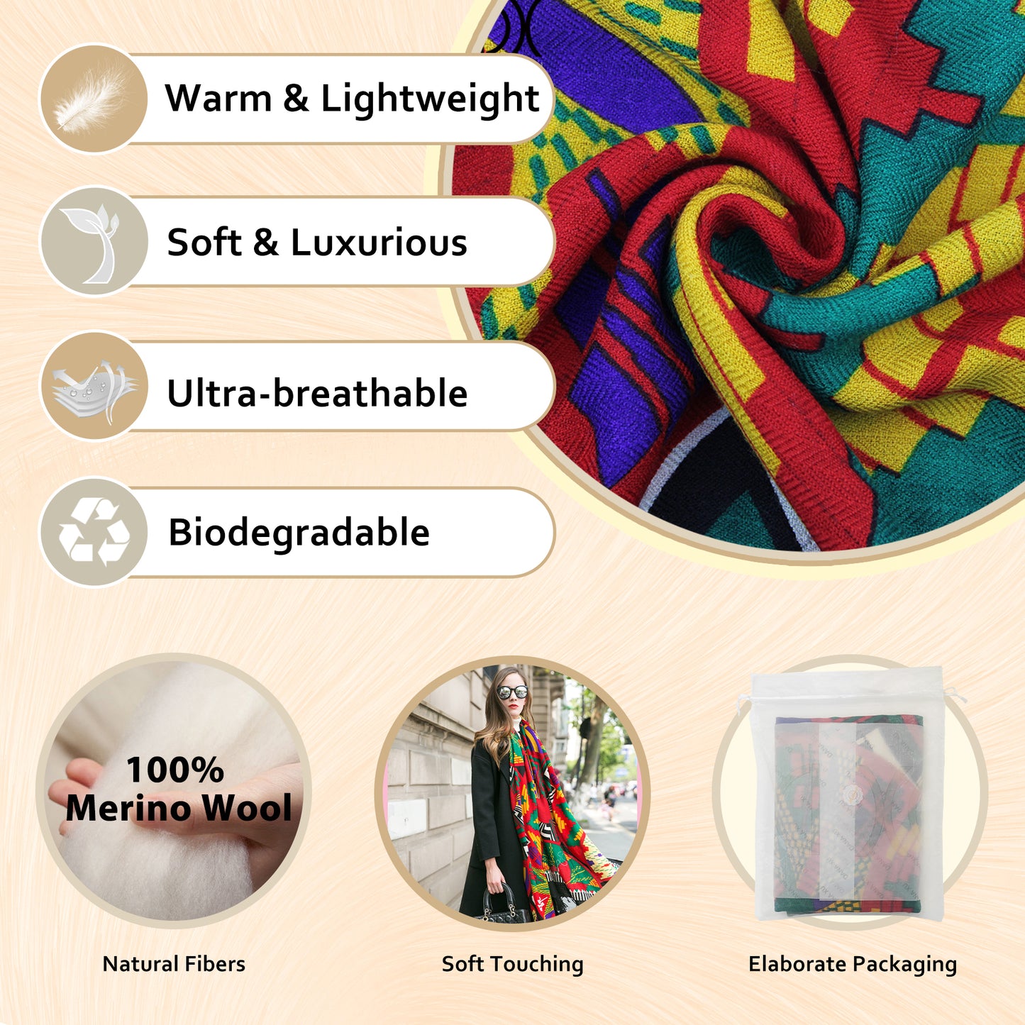 DANA XU 100% Merino Wool Extra Large Pashmina Blanket Travel Scarf Cashmere Wrap for Women Fall Winter Oversize Shawl Floral