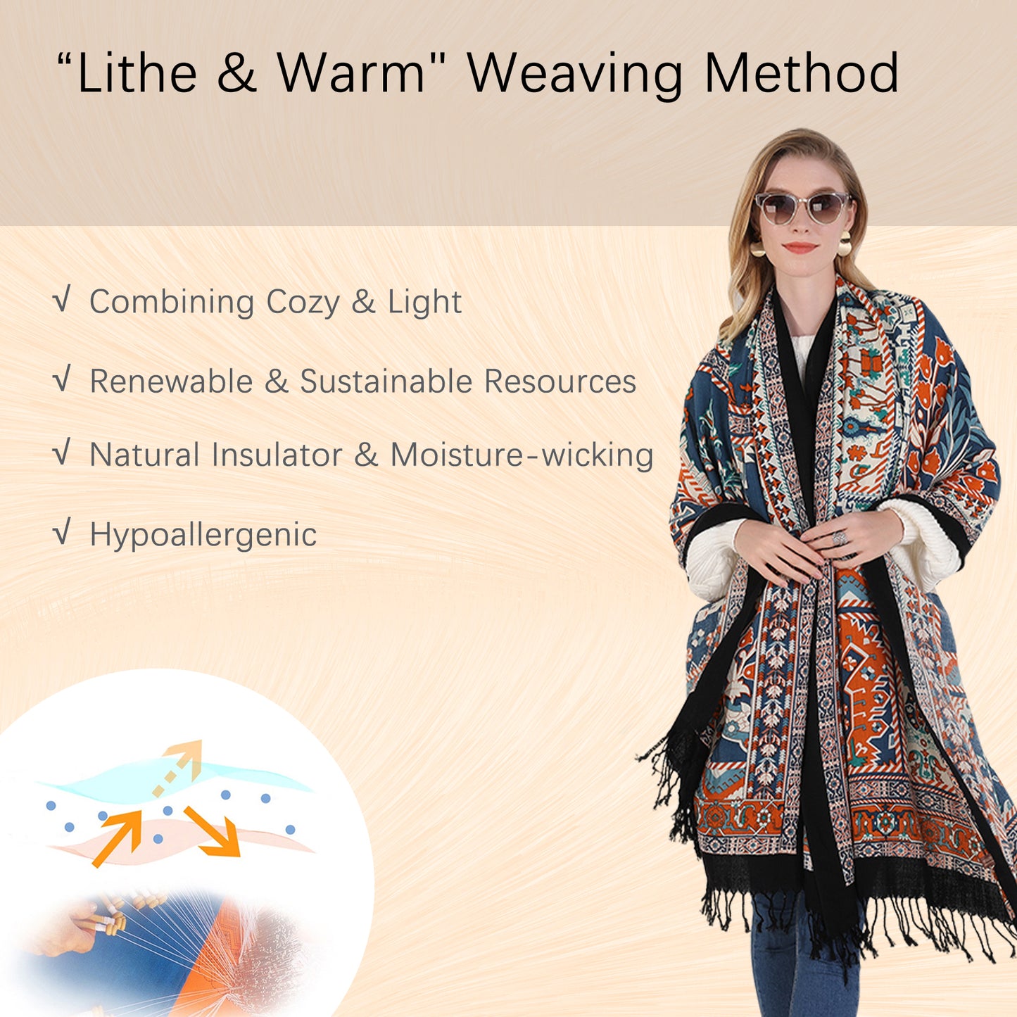 DANA XU 100% Merino Wool Extra Large Pashmina Blanket Travel Scarf Cashmere Wrap for Women Fall Winter Oversize Shawl Floral