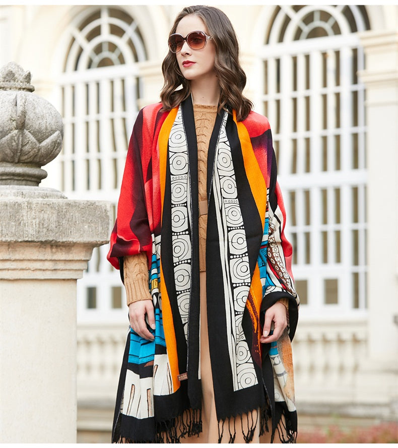 DANA XU 100% Merino Wool Extra Large Pashmina Blanket Travel Scarf Cashmere Wrap for Women Fall Winter Oversize Shawl Floral