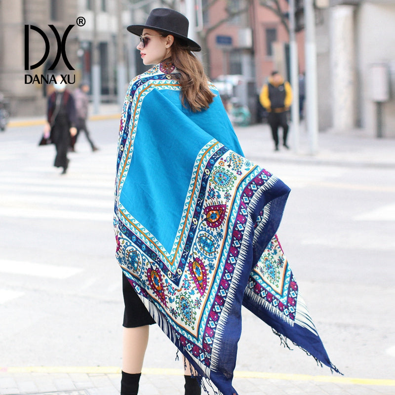 DANA XU 100% Merino Wool Extra Large Pashmina Blanket Travel Scarf Cashmere Wrap for Women Fall Winter Oversize Shawl Floral