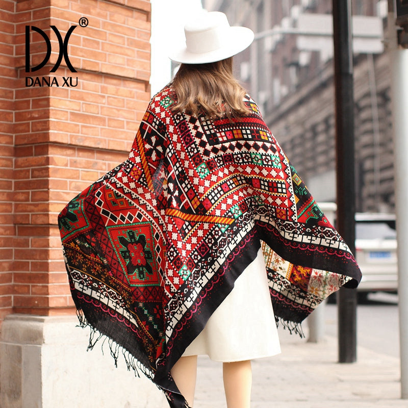DANA XU 100% Merino Wool Extra Large Pashmina Blanket Travel Scarf Cashmere Wrap for Women Fall Winter Oversize Shawl Floral