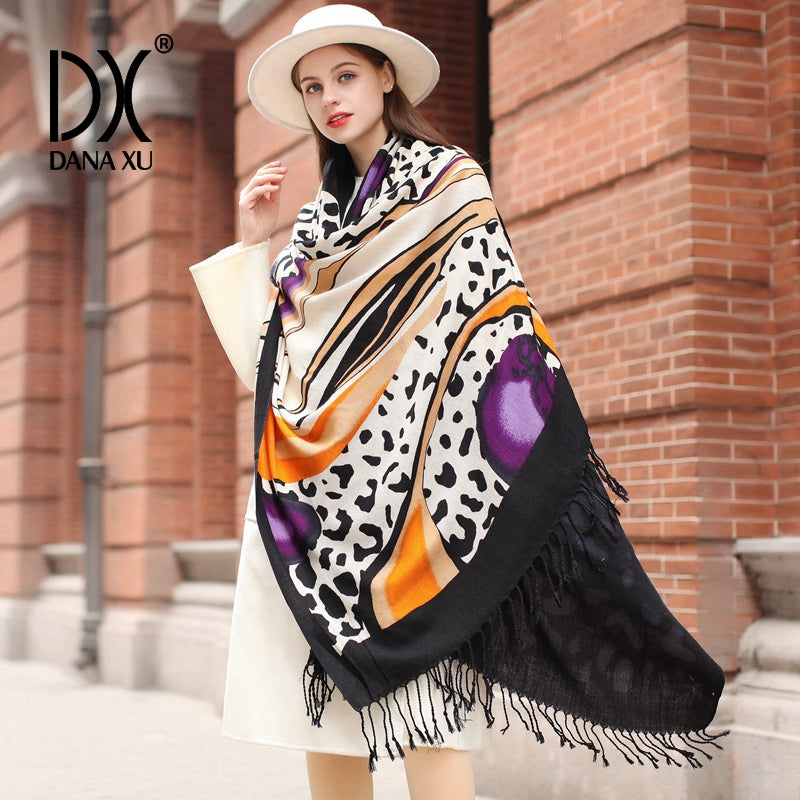 DANA XU 100% Merino Wool Extra Large Pashmina Blanket Travel Scarf Cashmere Wrap for Women Fall Winter Oversize Shawl Floral