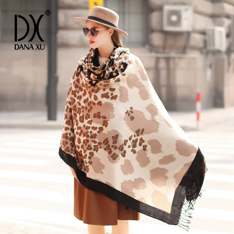 DANA XU 100% Merino Wool Extra Large Pashmina Blanket Travel Scarf Cashmere Wrap for Women Fall Winter Oversize Shawl Floral