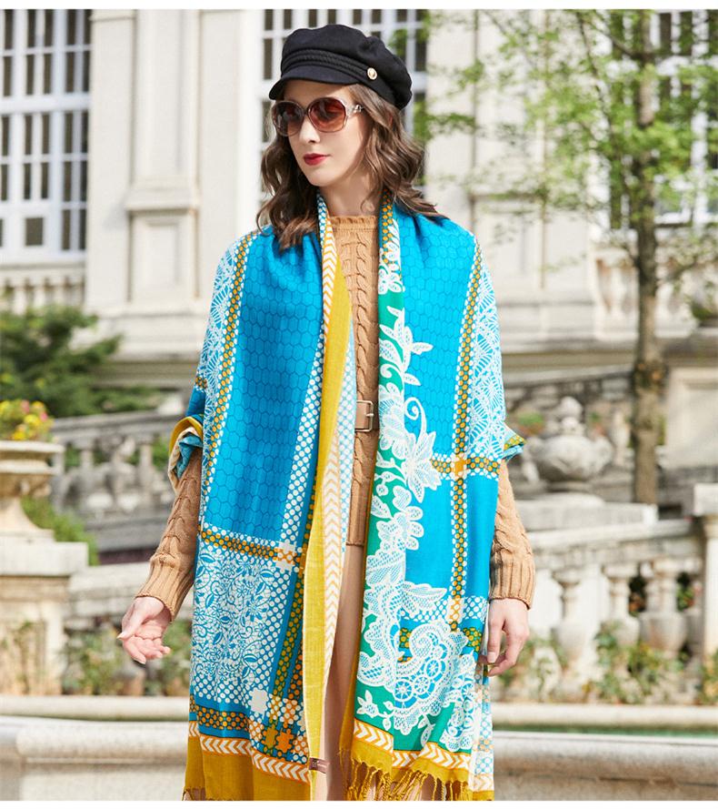 DANA XU 100% Merino Wool Extra Large Pashmina Blanket Travel Scarf Cashmere Wrap for Women Fall Winter Oversize Shawl Floral