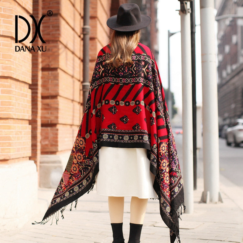 DANA XU 100% Merino Wool Extra Large Pashmina Blanket Travel Scarf Cashmere Wrap for Women Fall Winter Oversize Shawl Floral
