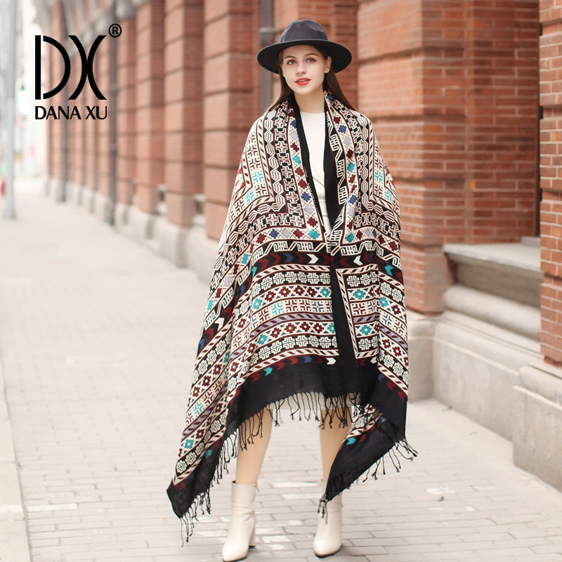 DANA XU 100% Merino Wool Extra Large Pashmina Blanket Travel Scarf Cashmere Wrap for Women Fall Winter Oversize Shawl Floral