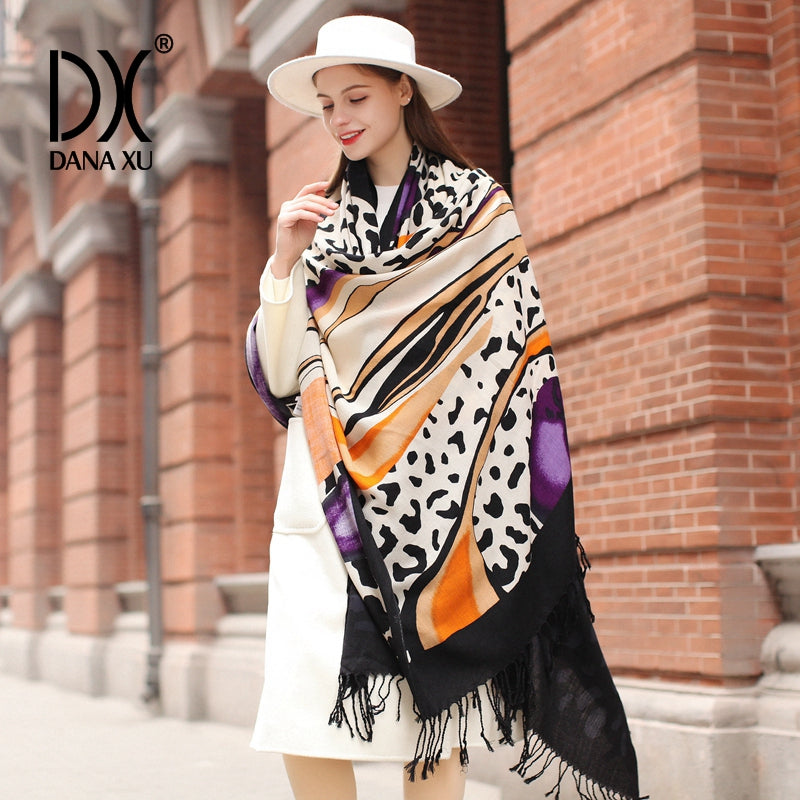 DANA XU 100% Merino Wool Extra Large Pashmina Blanket Travel Scarf Cashmere Wrap for Women Fall Winter Oversize Shawl Floral