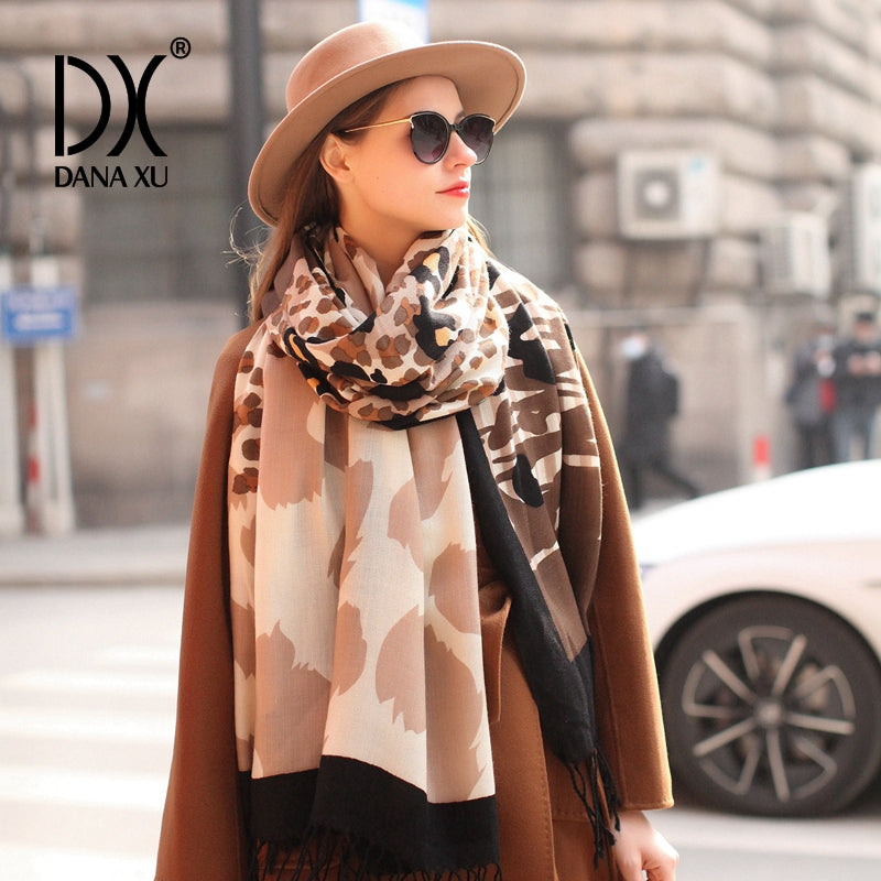 DANA XU 100% Merino Wool Extra Large Pashmina Blanket Travel Scarf Cashmere Wrap for Women Fall Winter Oversize Shawl Floral