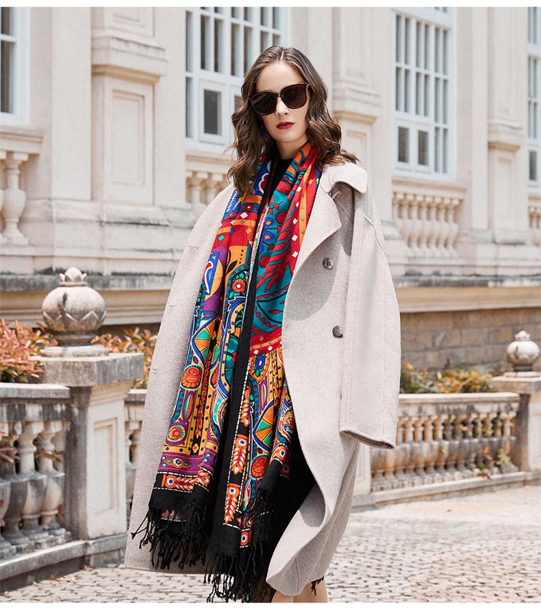 DANA XU 100% Merino Wool Extra Large Pashmina Blanket Travel Scarf Cashmere Wrap for Women Fall Winter Oversize Shawl Floral