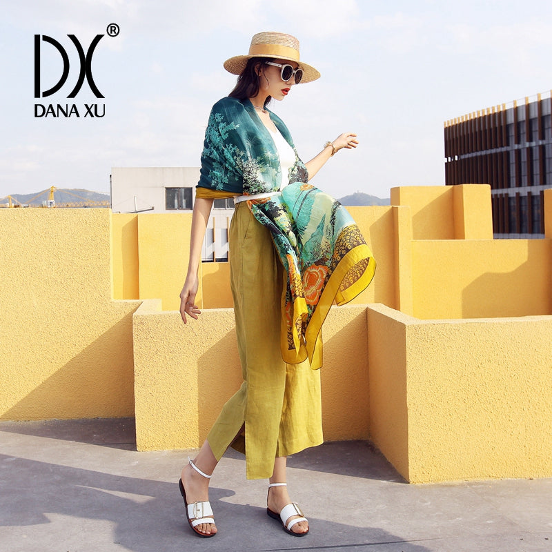 DANA XU Women's 100% Mulberry Satin Silk Pashmina Shawl Wraps Extra Large Floral Scarf for Evening Dresses, Soft Oversized