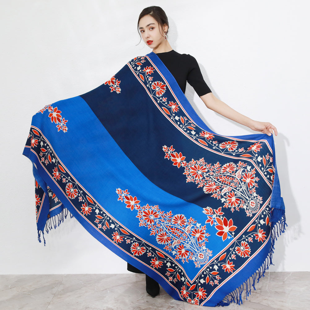 DANA XU 100% Merino Wool Extra Large Pashmina Blanket Travel Scarf Cashmere Wrap for Women Fall Winter Oversize Shawl Floral